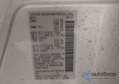 2017 Nissan Pathfinder Sv from USA, damaged, VIN 5N1DR2MM3HC676903